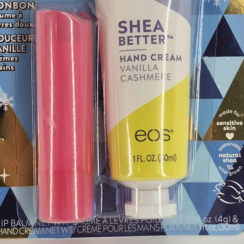 EOS Candy Cane Swirl Lip Balm & Vanilla Cashmere Hand Cream Lotion Holiday